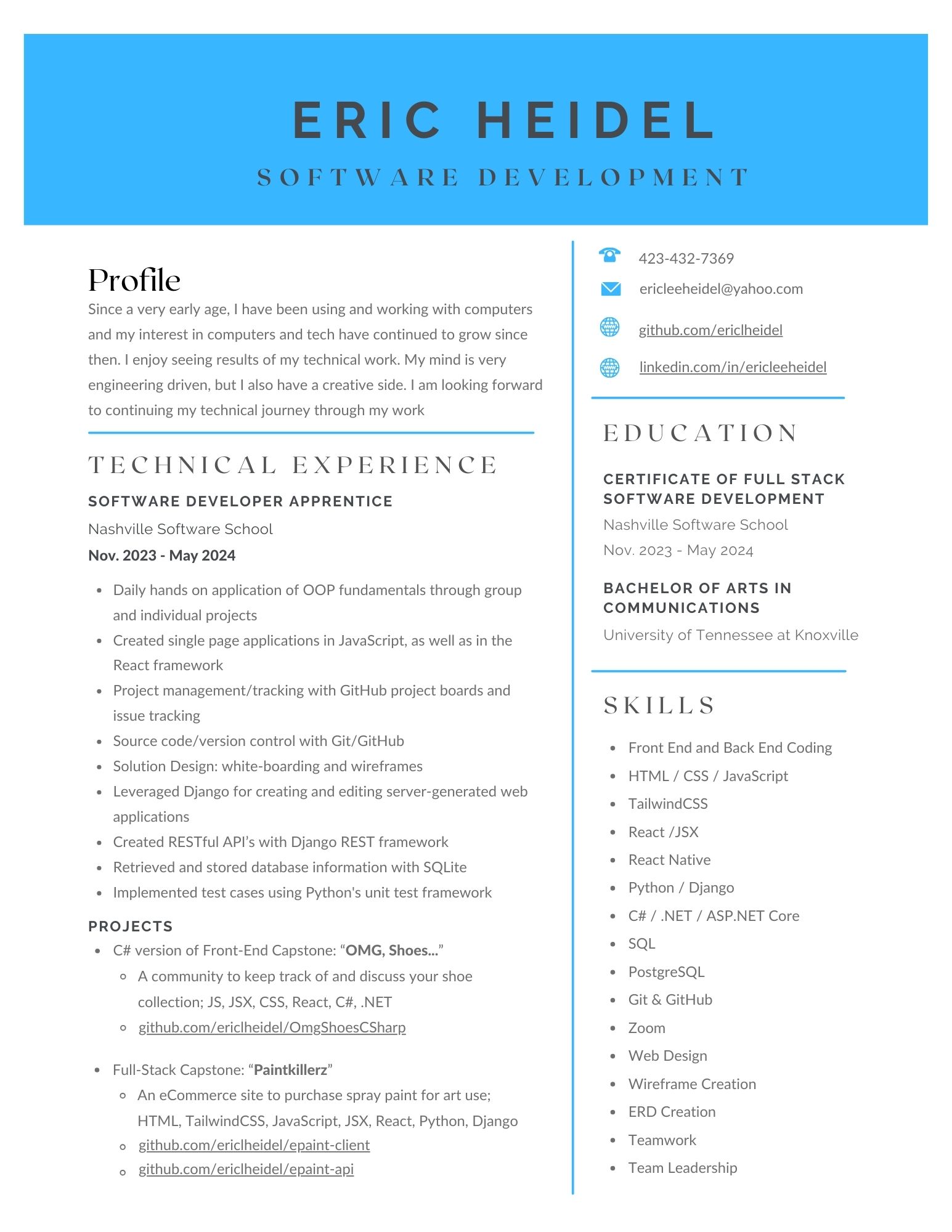 Page Number 1 of Eric Heidel's Resume